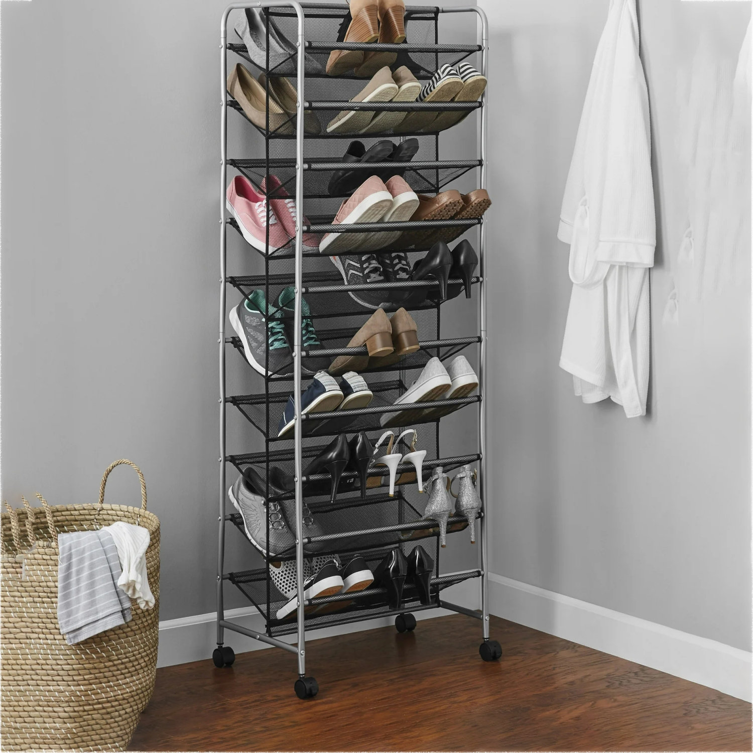 Latitude Run® 10 Tier Metal and Mesh Rolling Shoe Rack | Wayfair